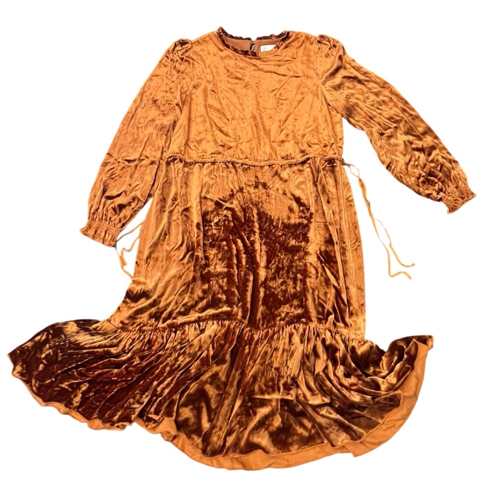 Rare L.K. Bennett Velvet Silk Midi Dress Rust Fall 10 DR NOEMI‎ Drawstring Waist